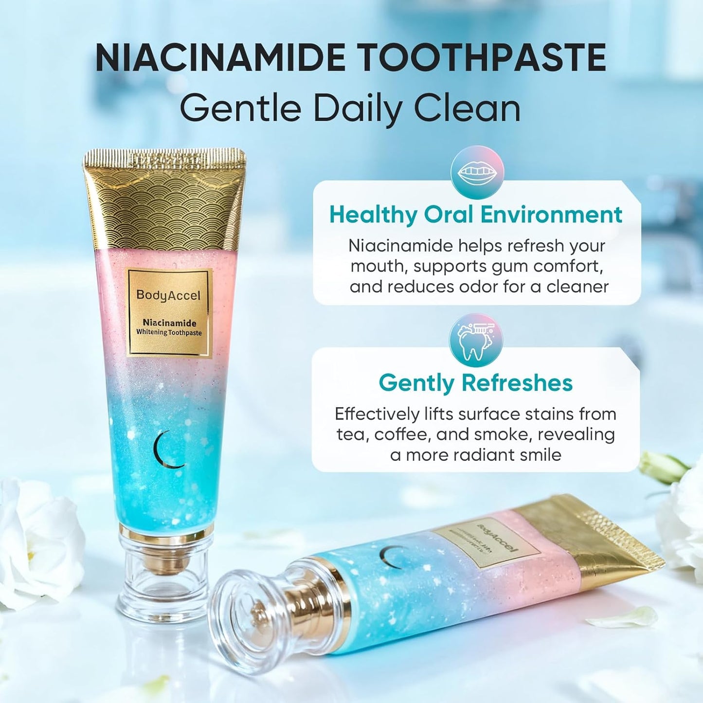Niacinamide Whitening Toothpaste – Natural Whitening Toothpaste with Niacinamide, Gentle Formula for Brighter Teeth & Fresh Breath, 2-Pack (2)